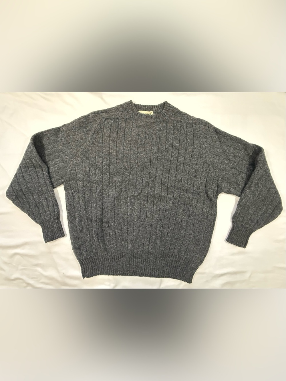 Basic Elements Vintage Shetland Wool Sweater Mens XXL Gray Ribbed Fisherman Knit